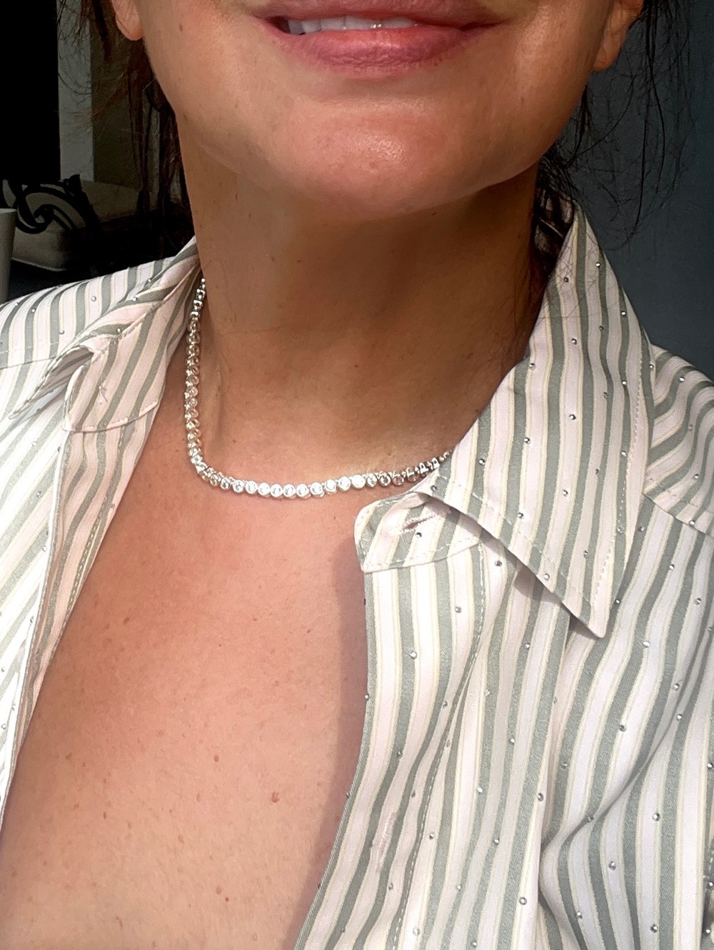 Camila Coelho 15”+3” Sterling Silver PLATED Cubic Zirconium tennis necklace NWT